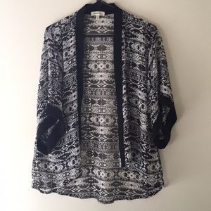 Black and white sheer chiffon kimono